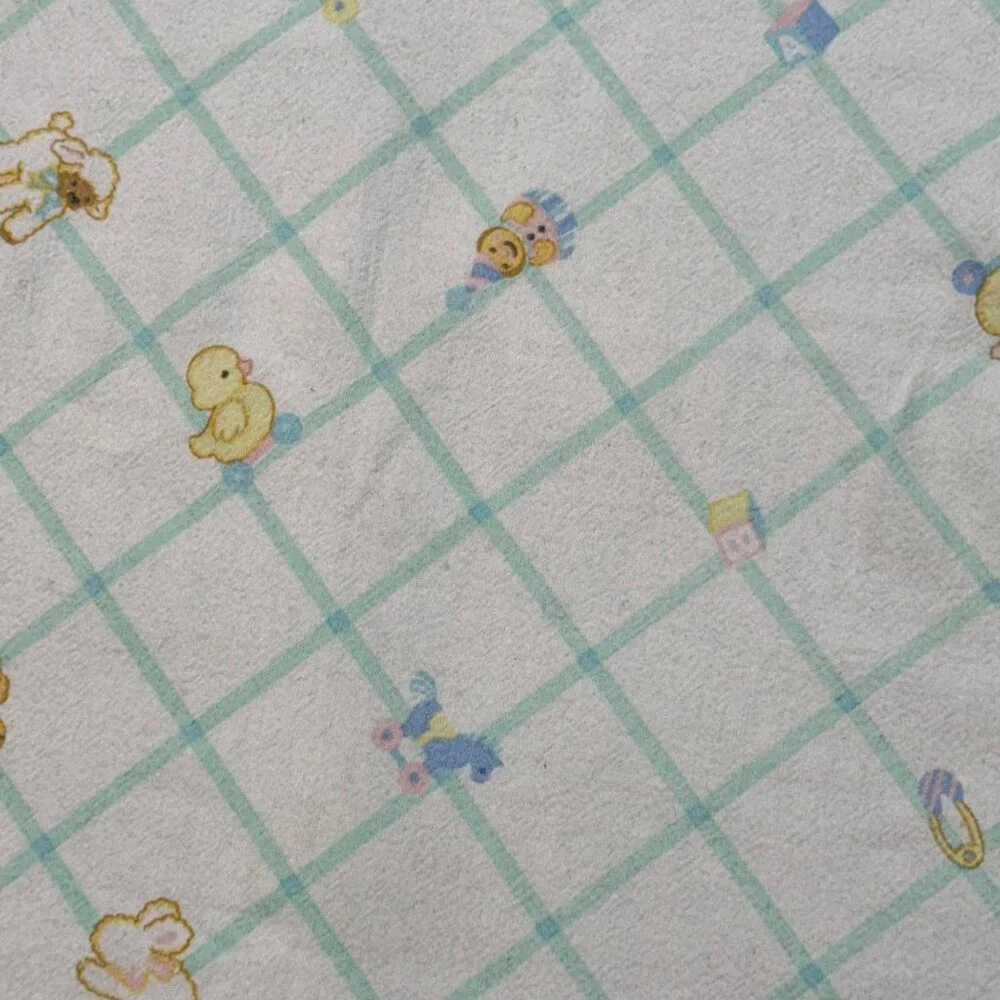 VTG Beacon Baby Receiving Blanket Duck‎ Teddy Bear Blocks Print Pink Blue Green
